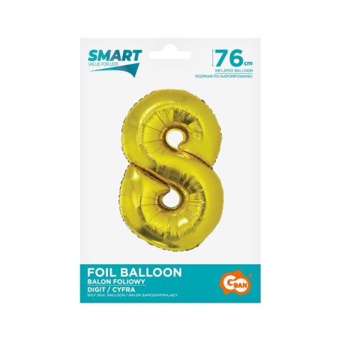Balon foliowy Smart cyfra 8 złota 76cm Godan (CH-SZL8)