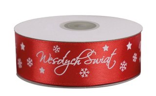 Wstążka Craft-Fun Series satynowa satynowa z nadrukiem Wesołych Świąt 25 czerwona Titanum (25/25YRED)