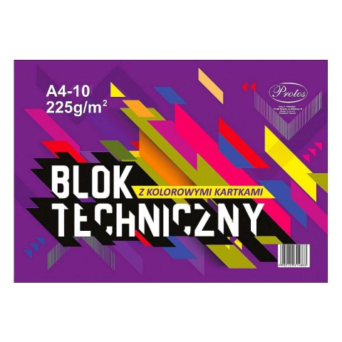Blok techniczny A4 kolorowy 225g 10k Protos