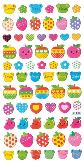 Naklejka (nalepka) Craft-Fun Series wypukła głowy misia, truskawki, jabłka, serca, kwiaty Titanum (JN-D29)