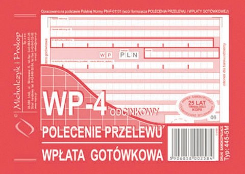 Druk samokopiujący Polecenie przelewu / wpłata gotówkowa A6 80k. Michalczyk i Prokop (445-5M)