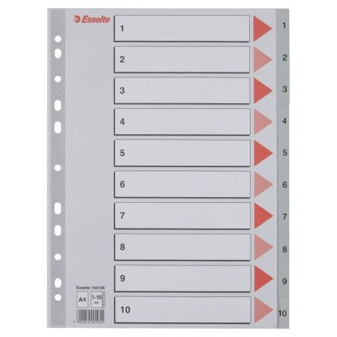 Przekładka numeryczna A4 szara 10k 1-10 Esselte (100105)