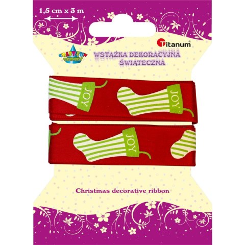 Wstążka Craft-Fun Series Xmas nadruk skarpety 15x3 [mm x m] czerwona Titanum (363076)