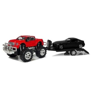 Samochód Zestaw Pojazdów Czerwony Monster Truck Czarne BMW Laweta 58 cm Lean (9268)