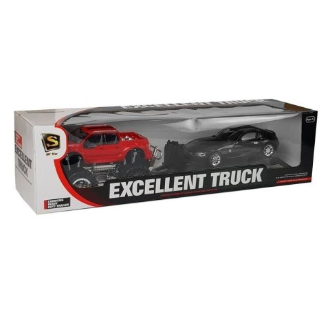 Samochód Zestaw Pojazdów Czerwony Monster Truck Czarne BMW Laweta 58 cm Lean (9268)