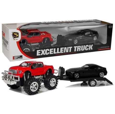 Samochód Zestaw Pojazdów Czerwony Monster Truck Czarne BMW Laweta 58 cm Lean (9268)