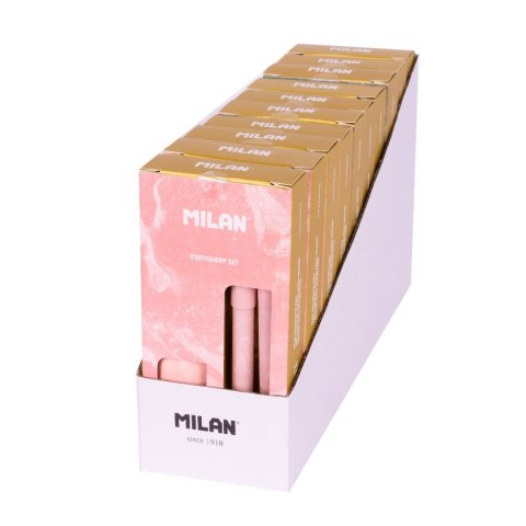Zestaw piśmienniczy Różowy P1 Lava długopis + ołówek + temperówka Milan (6355LVPA)
