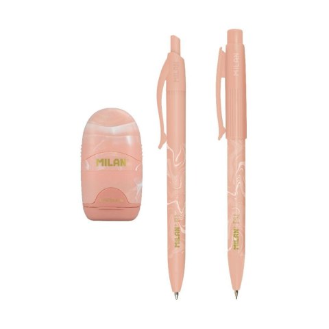 Zestaw piśmienniczy Różowy P1 Lava długopis + ołówek + temperówka Milan (6355LVPA)