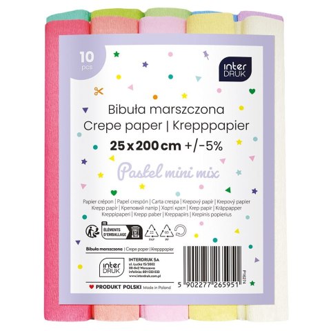 Bibuła marszczona mini pastelowe 5902277265951 mix 297mm x 210mm Interdruk (10szt)