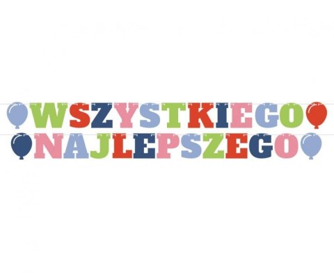 Girlanda Wszystkiego Najlepszego, 4 baloniki, 2x300 cm Godan (PF-GWN4)