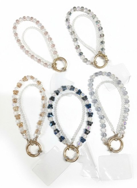 Brelok zawieszka do telefonu podwójna pętelka, koraliki kryształowe, mix kolorów i wzorów