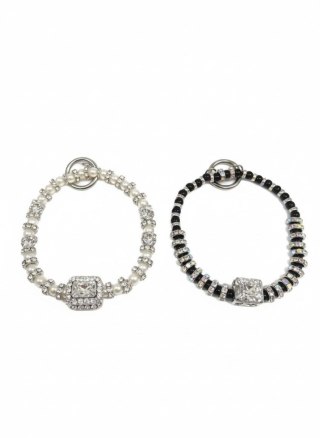 Brelok zawieszka do telefonu pojedyncza pętelka, perełki i cyrkonie, czarne lub białe