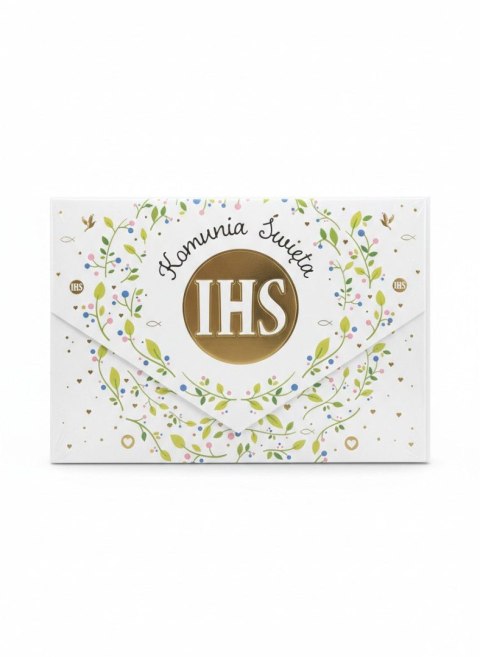 Kartka składana A5 KOMUNIA listki IHS A5 Henry (5905701485895)