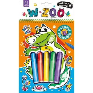 Książka dla dzieci Dotykaj i koloruj! W zoo. Welurkowe kolorowanki Aksjomat