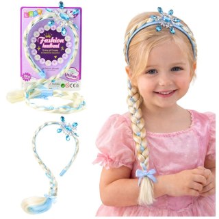 Opaska Z Długim Warkoczem Niebieska Wstążka Diamenty Śnieżynka 50 cm Lean (28038)