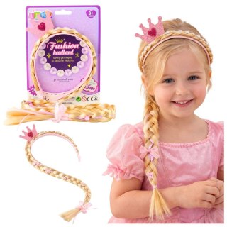 Opaska Z Długim Warkoczem Różowa Wstążka Diamenty Korona 50 cm Lean (28041)