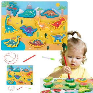 Układanka Drewniana Magnesy Sznurek Do Przeplatania Dinozaury Lean (22029)