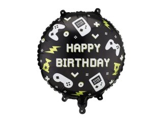 Balon foliowy pastylka Happy Birthday, 35x35 cm 18cal Partydeco (FB344)