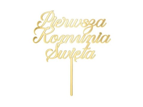 Dekoracja na tort Topper akrylowy na tort 'Pierwsza Komunia Święta', złoty, 16.5 cm Partydeco (KPT82-019)