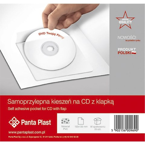 Kieszeń samoprzylepna przechowywanie dokumentów kieszeń na CD CD przezroczysty [mm:] 120x120 Panta Plast (0407-0002-00)