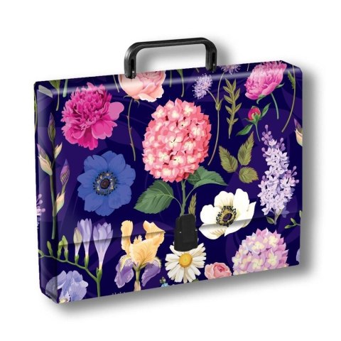 Teczka kartonowa na zatrzask KWIATY POLSKIE T0124 HORTENSJA na ciemnym tle z rączką A4 mix Penmate (TT9415)