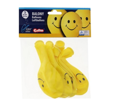 Balon gumowy PREMIUM UŚMIECHY 5 szt żółty 300mm 12cal Godan (GS110/P178)