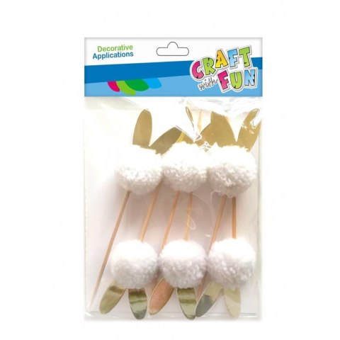 Pompony białe 6 szt Craft With Fun (471479)