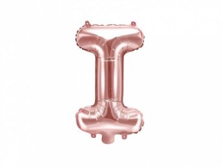 Balon foliowy Litera I, 35cm, różowe złoto 14cal Partydeco (FB2M-I-019R)