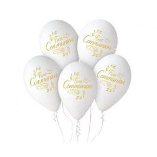 Balon gumowy first communion, 5szt. biały 13cal Godan (GS120/FC)
