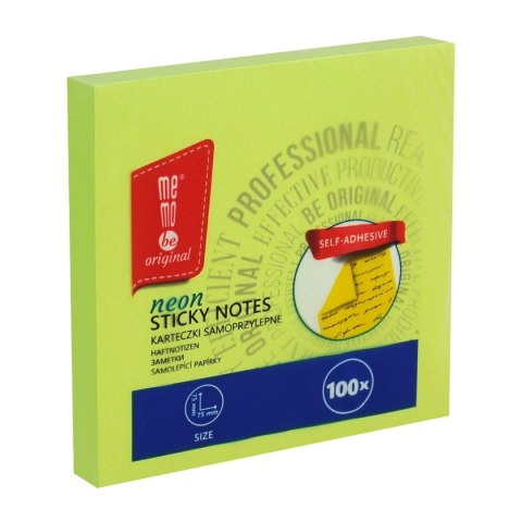 Notes samoprzylepny (karteczki) neon zielony 100k [mm:] 75x75 Memobe (MB100-22-100)