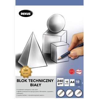 Blok techniczny biały premium A4 biały 240g 10k [mm:] 295x210 Rexus