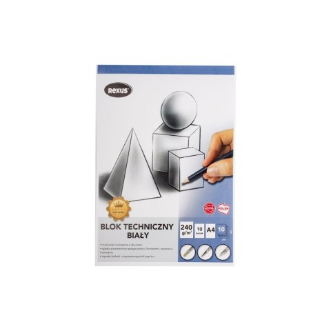 Blok techniczny biały premium A4 biały 240g 10k [mm:] 295x210 Rexus
