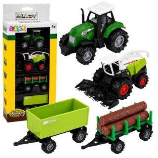 Traktor Zestaw Pojazdy Rolnicze Traktor Sieczkarnia Przyczepa Do Drewna 1:68 4 szt. Lean (30216)