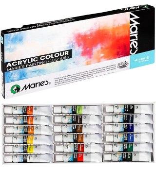 Farba akrylowa 818B 18 kolorów kolor: mix 12ml Maries (170-1911)