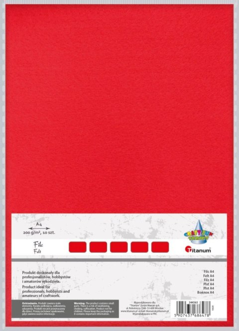 Filc Craft-Fun Series A4 kolor: czerwony 10 ark. [mm:] 210x297 Titanum (344565)