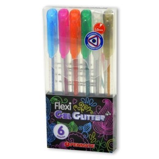 Długopis żelowy brokat kpl.6 kol wkład mix 1,0mm Flexi (TT8507)