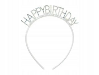Opaska Happy Birthday srebrna Partydeco (OP68-008)
