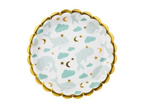Talerz jednorazowy Wieloryby papier śr. 180mm 6 szt Partydeco (TPP78)