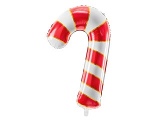 Balon foliowy Cukrowa laska w kolorze białym w czerwone paski ze złotymi metalizowanymi elementami 32cal Partydeco (FB53-007)