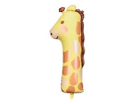 Balon foliowy Cyfra 1 - Żyrafa, 42x90 cm 32cal Partydeco (FB163-1)