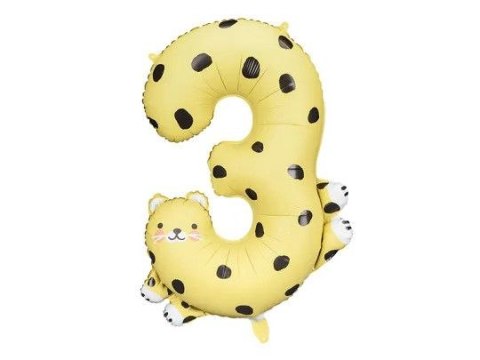 Balon foliowy Cyfra 3 - Gepard, 68x98 cm 29cal Partydeco (FB163-3)