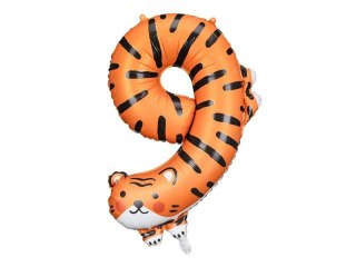 Balon foliowy Cyfra 9 - Tygrys, 64x87 cm 30cal Partydeco (FB163-9)