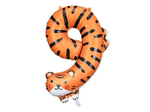 Balon foliowy Cyfra 9 - Tygrys, 64x87 cm 30cal Partydeco (FB163-9)