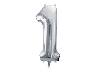 Balon foliowy cyfra 1, 86 cm, srebrna 34cal Partydeco (FB1M-1-018)
