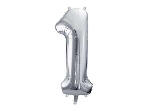 Balon foliowy cyfra 1, 86 cm, srebrna 34cal Partydeco (FB1M-1-018)