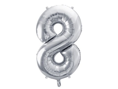Balon foliowy cyfra 8, 86 cm, srebrna 34cal Partydeco (FB1M-8-018)