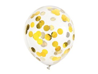 Balon gumowy konfetti - kółka, złoty transparentny 300mm 12cal Partydeco (BK12-3-019-6)