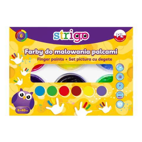 Farba do malowania palcami 6kol 5902315579613 40ml 6 kolor. Strigo (SSC208)