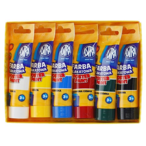 Farby plakatowe w tubach kolor: mix 30ml 6 kolor. Astra (83119900)