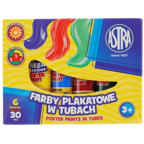 Farby plakatowe w tubach kolor: mix 30ml 6 kolor. Astra (83119900)